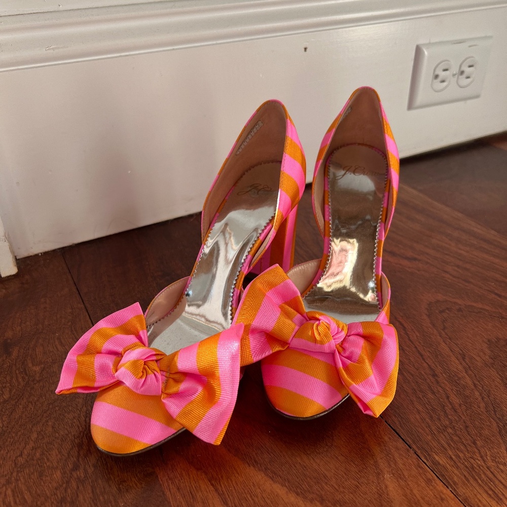 J. Crew Pink and Orange Striped Heels